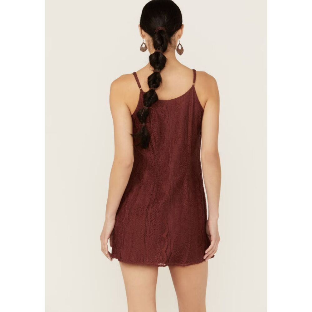 Shyanne Women's Lace Slip Mini Dress Sz L Sexy Cowgirl Brown Lined Western Date - Picture 2 of 10